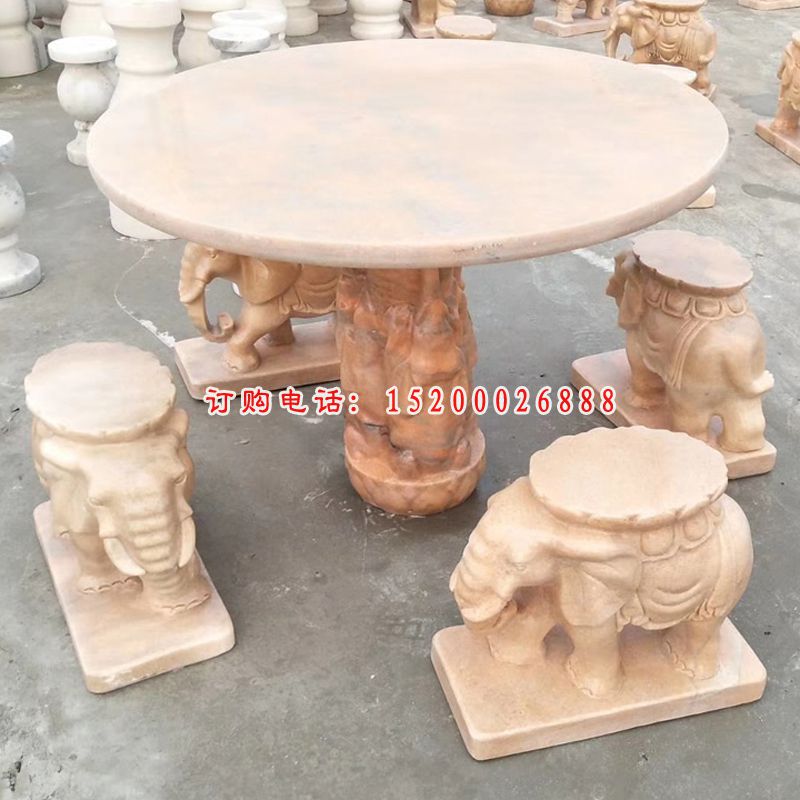晚霞红圆形桌椅  石雕小区景观雕塑 (6)