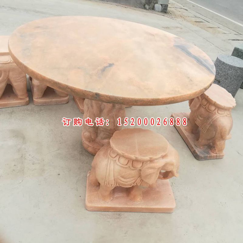 晚霞红圆形桌椅  石雕小区景观雕塑 (5)