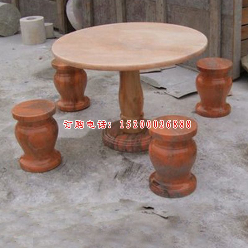 晚霞红圆桌凳，庭院石雕桌凳 (3)