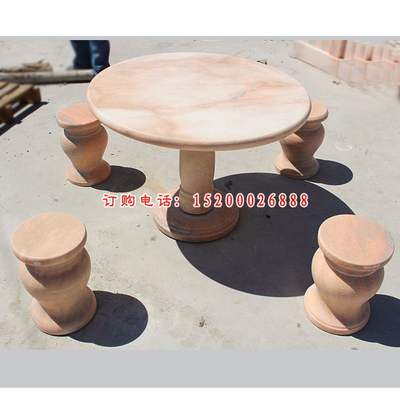 晚霞红桌凳，石雕桌凳