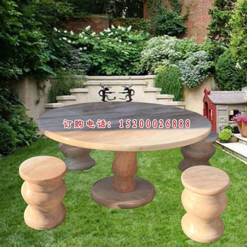 桌椅石雕，公园石雕圆桌圆凳