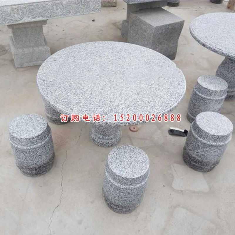 圆形石桌凳，大理石桌凳 (1)