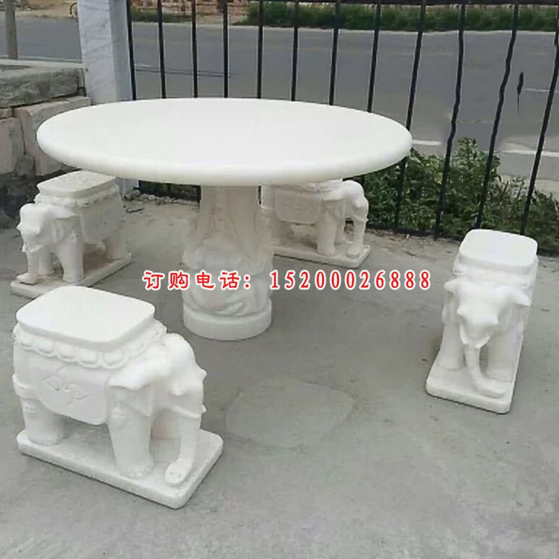 象桌象凳石雕，汉白玉石桌椅