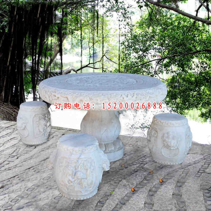 圆桌圆凳石雕，仿古桌凳