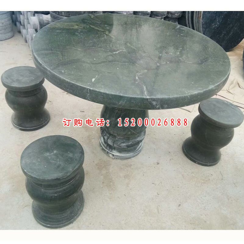 中国黑石材圆桌凳雕塑庭院石雕桌凳 (2)