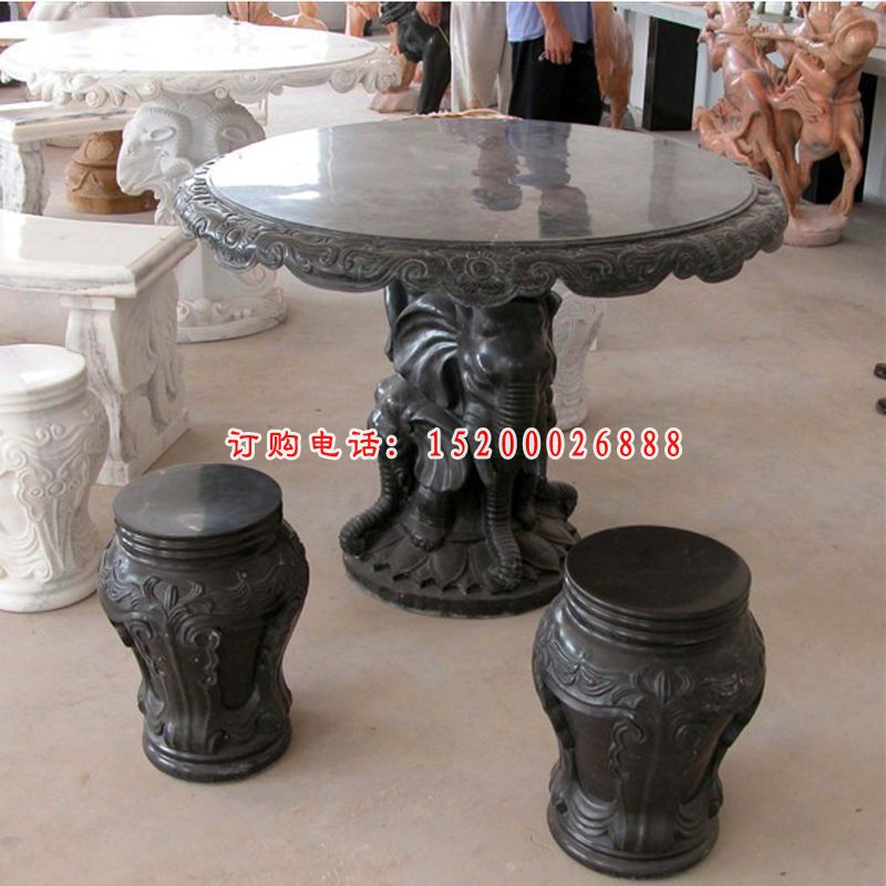 圆桌圆凳石雕，大理石桌椅 (2)