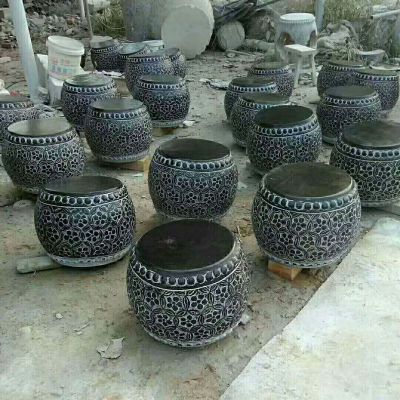 青石花纹石凳  石雕小区景观雕塑