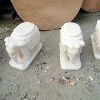 象凳石雕，汉白玉象凳雕塑 