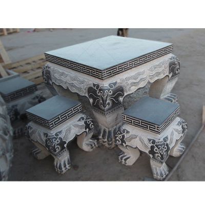 仿古方形石桌凳，公园景观石雕
