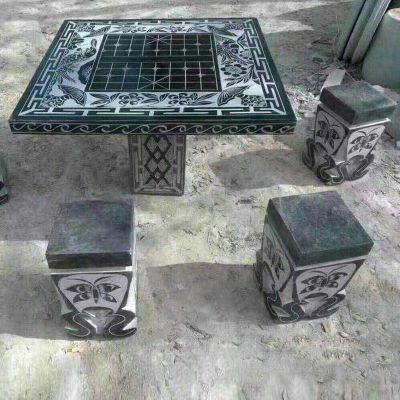 可下棋的桌子石雕，青石方桌方凳