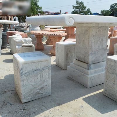 大理石荷花石桌 石雕小区景观雕塑 