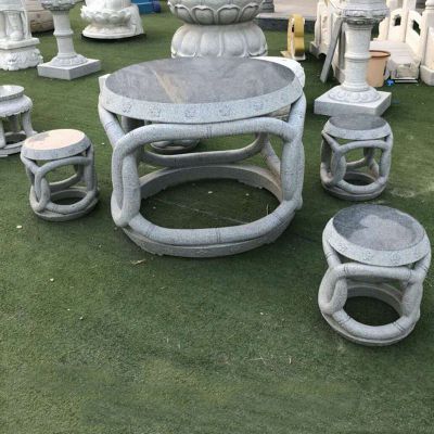 大理石花朵浮雕桌凳 公园桌凳石雕