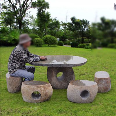 大理石空心桌椅  石雕公园景观雕塑