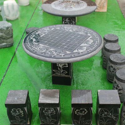 大理石网格桌椅  石雕公园景观摆件 