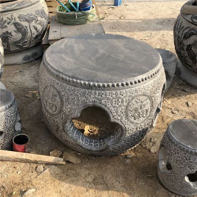 福字仿鼓形石圆桌凳，仿古圆桌凳