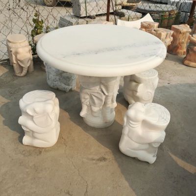 汉白玉圆形桌椅  石雕小区景观雕塑