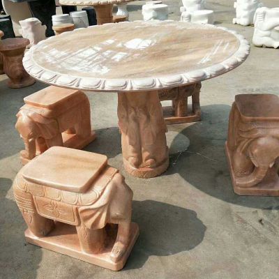 石雕大象桌椅  大理石庭院景观摆件
