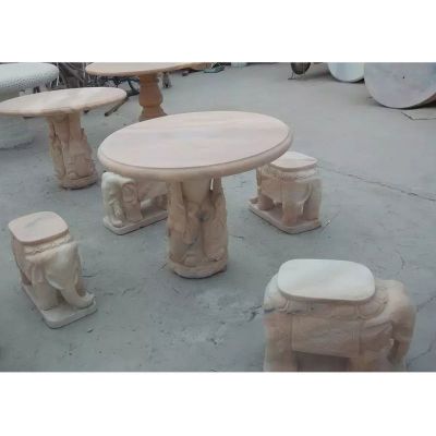 石雕桌凳，石雕象凳 