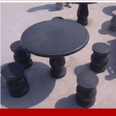 中国黑石材圆桌凳雕塑庭院石雕桌凳