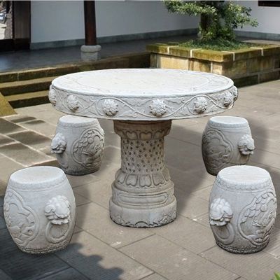 庭院景观石雕，仿古石桌凳