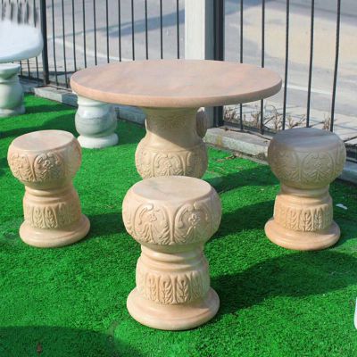 庭院景观石雕，圆形石桌凳