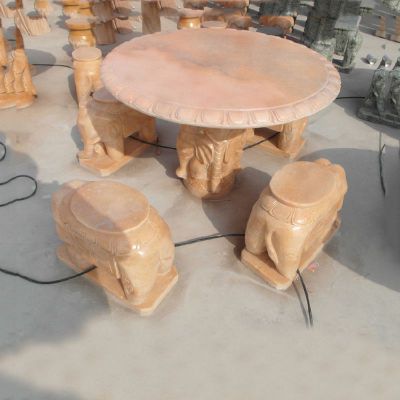 晚霞红大象桌椅   石雕别墅景观摆件