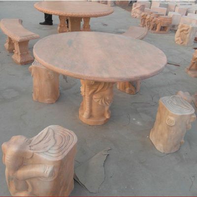 晚霞红圆形桌椅  石雕小区景观雕塑 