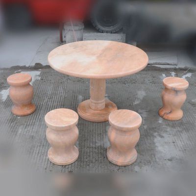 晚霞红圆桌凳，庭院石雕桌凳 