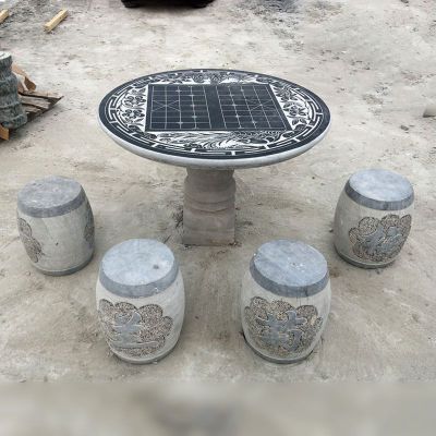 下棋桌椅石雕，青石桌凳