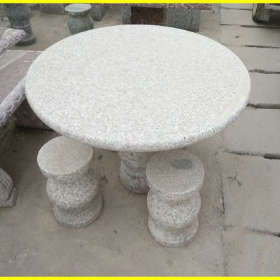 园林景观石雕，圆形石桌凳雕塑
