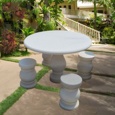 圆桌石雕，汉白玉圆桌圆凳
