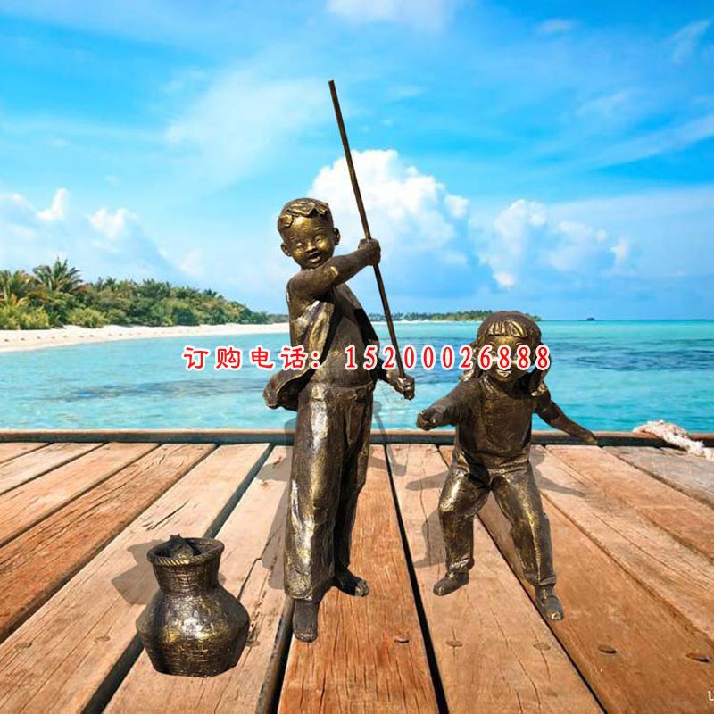 钓鱼的儿童雕塑玻璃钢仿铜公园人物 (2)