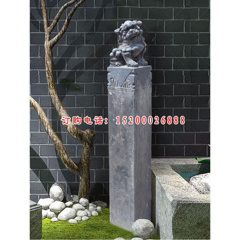 大理石茶楼石狮子，中式仿古拴马桩石雕