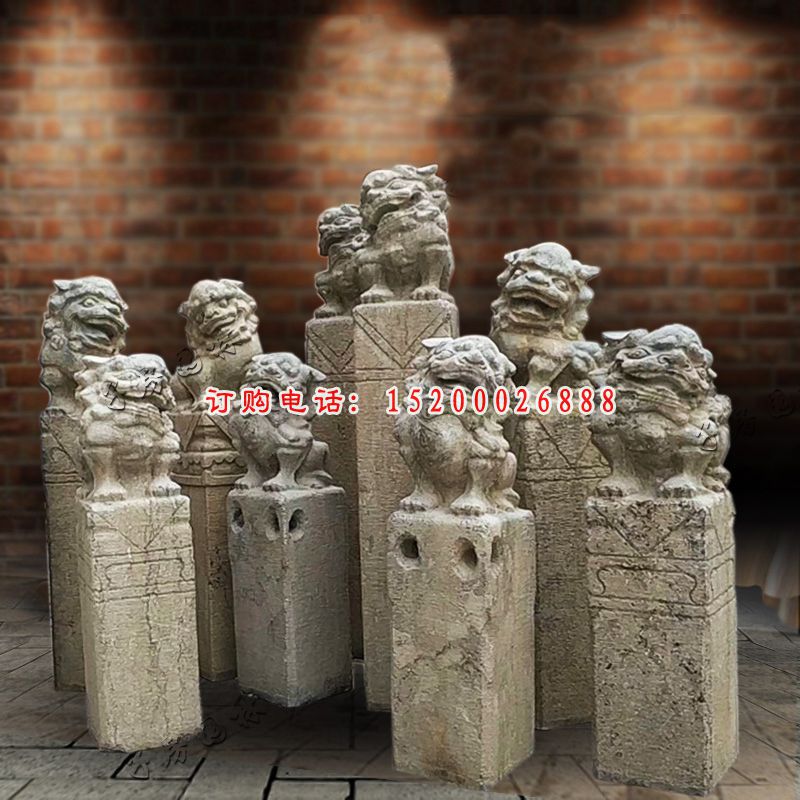 仿古狮子拴马柱 公园拴马柱石雕 (2)