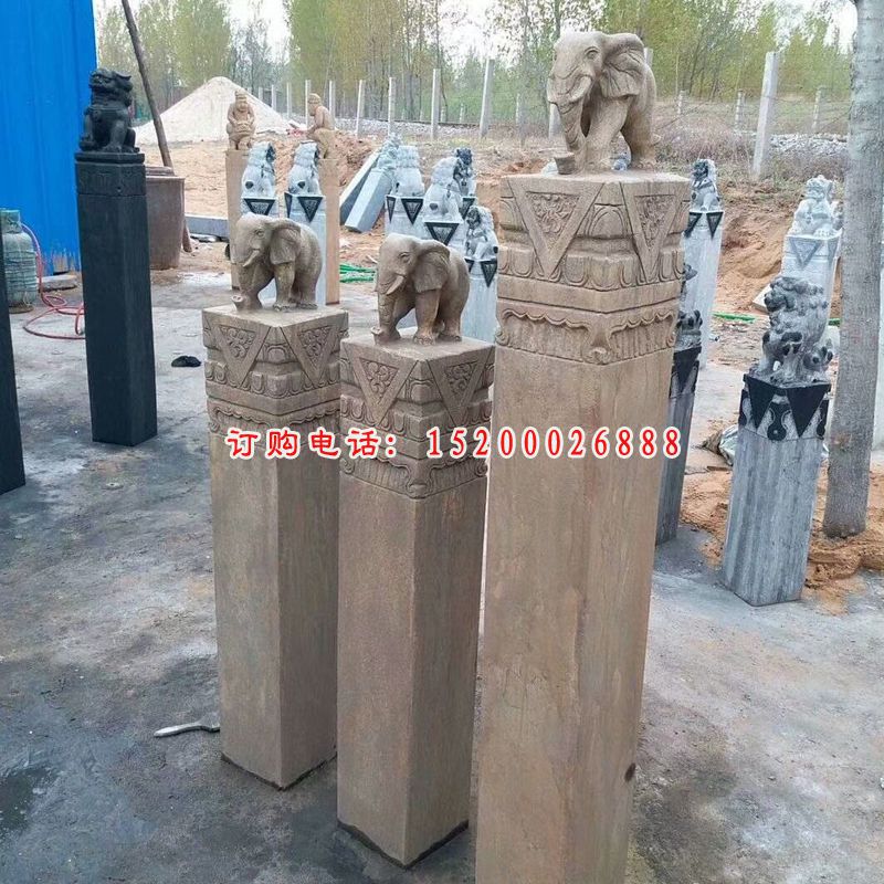 仿古大象拴马柱石雕镇宅石雕拴马柱