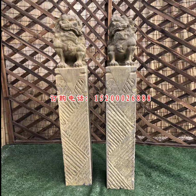 仿古狮子拴马柱别墅镇宅拴马柱石雕 (2)