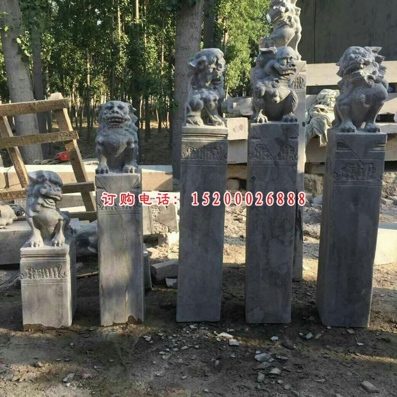 仿古狮子拴马柱，公园文化柱石雕