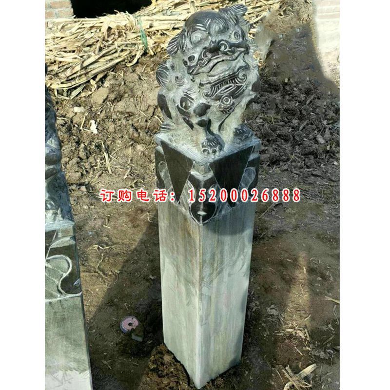 仿古狮子拴马柱雕塑 镇宅拴马柱石雕