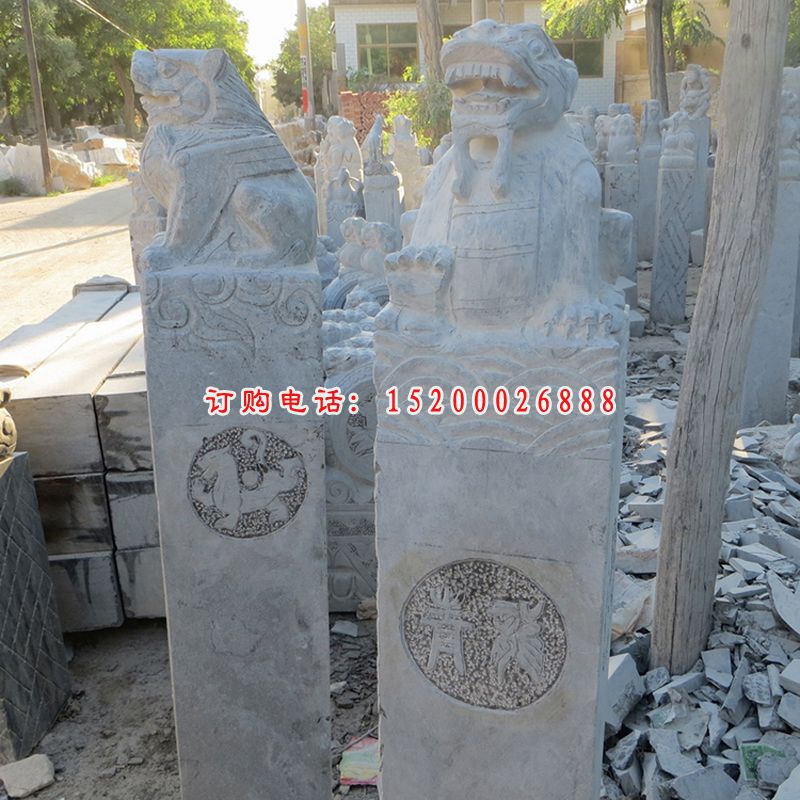 仿古四大神兽拴马柱 别墅庭院镇宅石柱