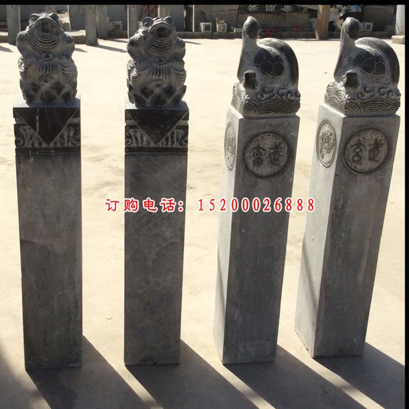金蟾拴马桩雕塑，招财景观石雕