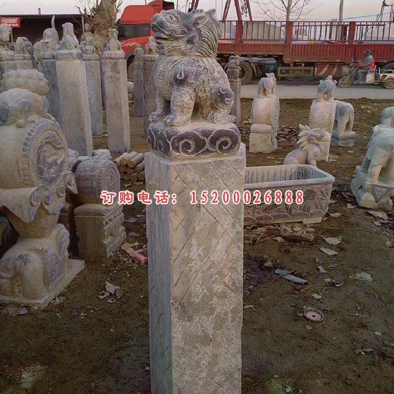 麒麟拴马桩雕塑，镇宅景观石雕