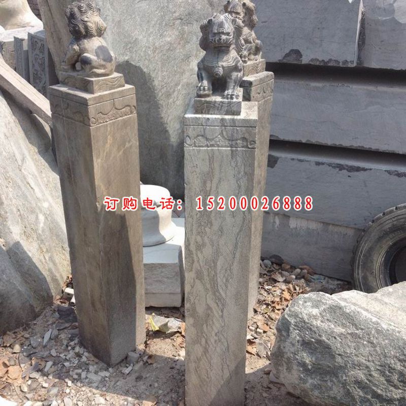 青石仿古四大神兽拴马柱 公园拴马柱石雕 (2)