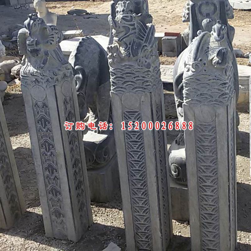 青石仿古四大神兽拴马柱 公园拴马柱石雕