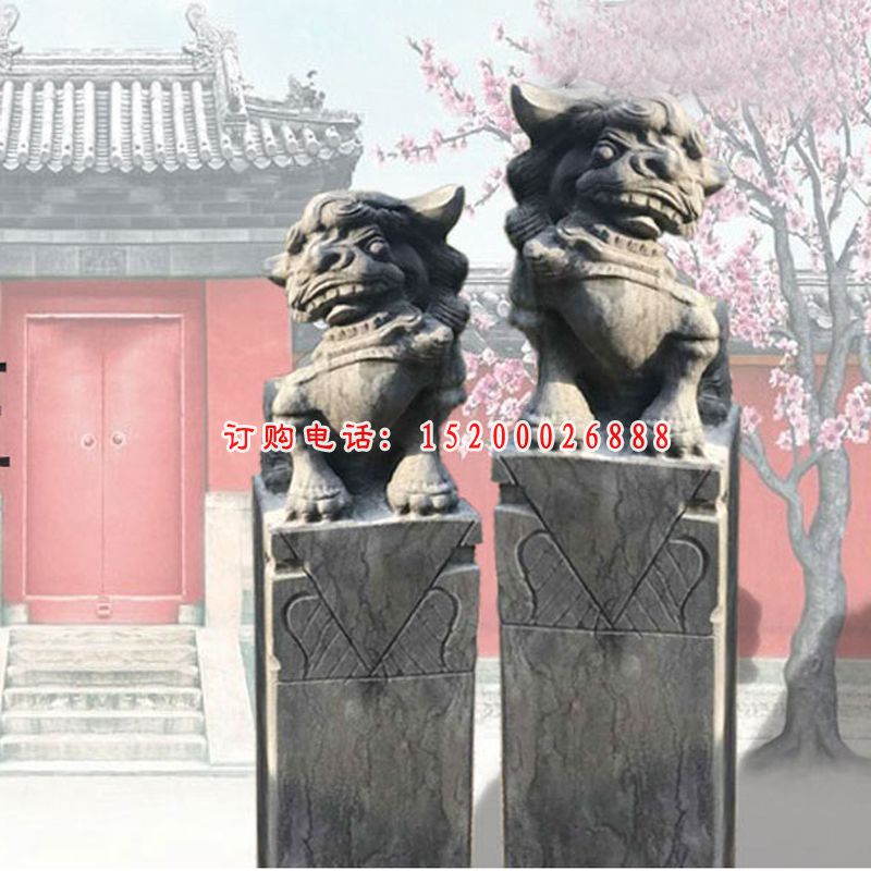 狮子拴马柱公园仿古拴马柱石雕 (8)