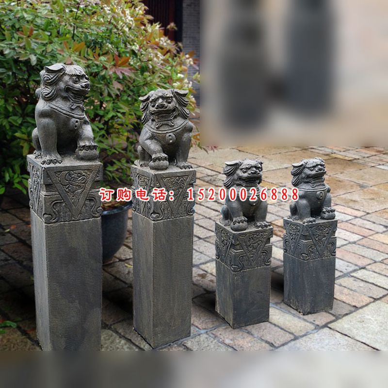 狮子拴马柱石雕，仿古拴马桩
