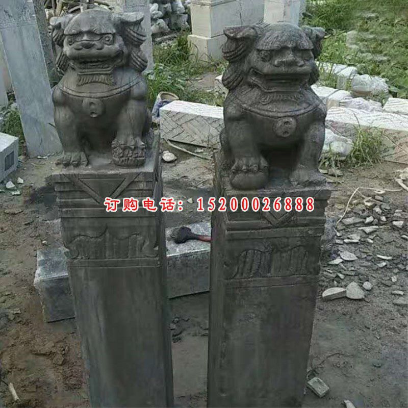 狮子拴马桩，园林景观石雕 (1)