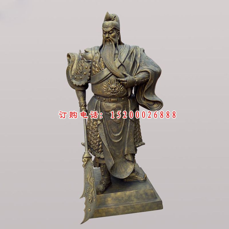 玻璃钢仿铜古代人物雕塑，关公雕塑