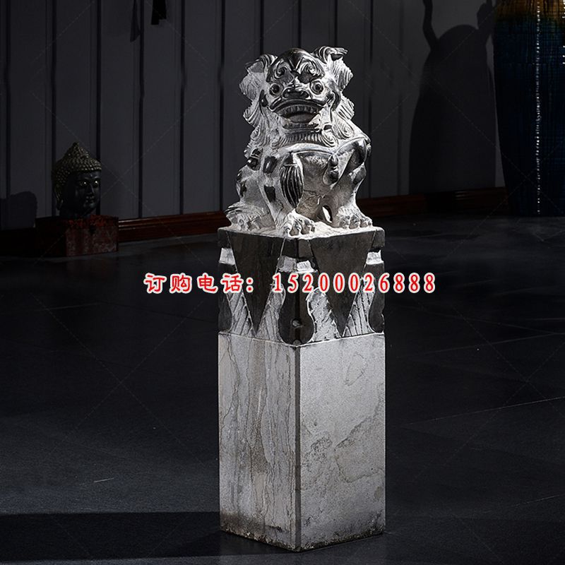 狮子头拴马桩雕塑，石雕栓马桩