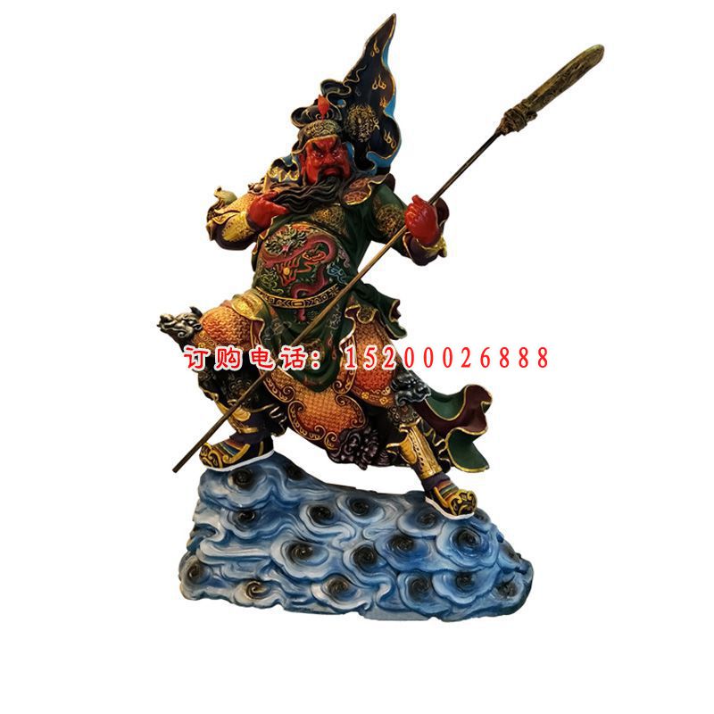 持刀关公雕塑，玻璃钢彩绘关公