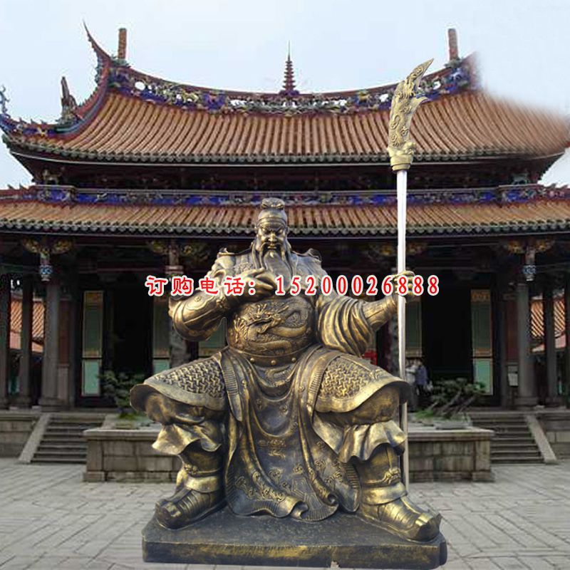 持刀关公雕塑，玻璃钢仿铜古代人物雕塑